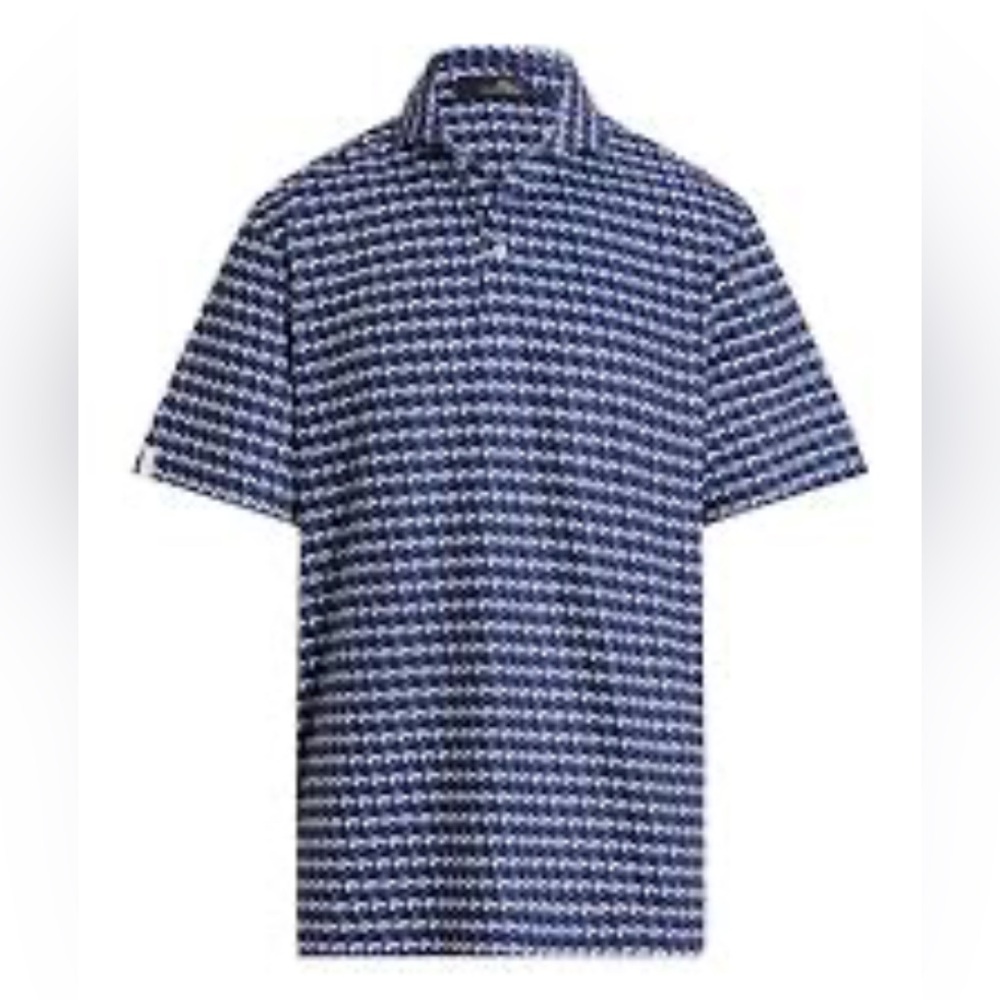 NWT RLX Ralph Lauren Navy and White Polo Shirt RL Logo Allover Print Size XXL